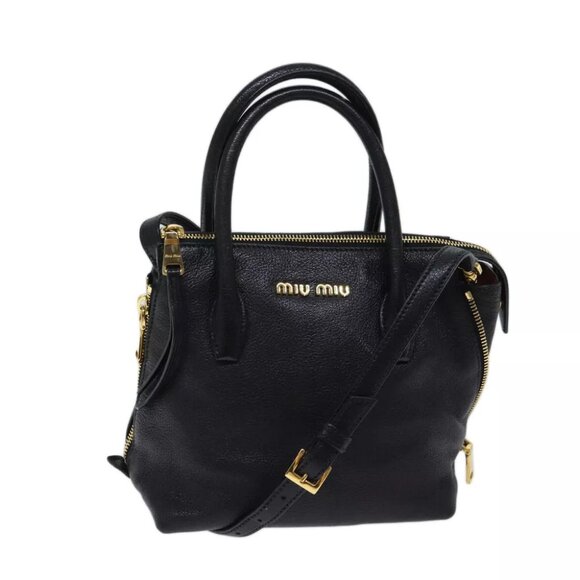 Miu Miu Hand Bag Leather 2way Black - Picture 1 of 11
